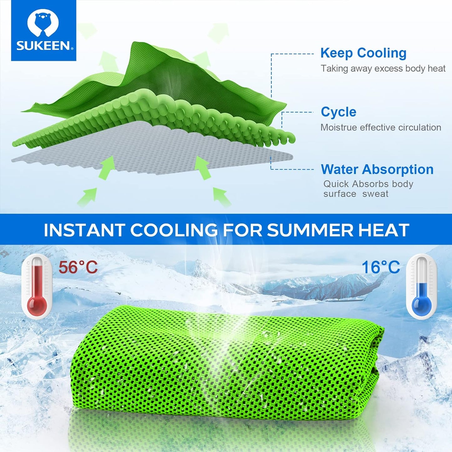 4 Pack Cooling Towels (40"X 12"), Cooling Neck Wraps, Soft Ice Towel | Lightweight,Absorb Moisture,Long Last,Mesh Breathable for Sports,Outdoors,Yoga,Tennis,Golf,Running,Gym,Camping,Campus,Travel