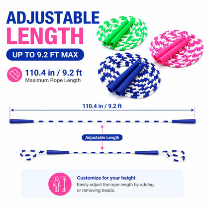 Jump Rope, 3 PCS Adjustable Length Tangle-Free Segmented Soft Beaded Skipping Rope, Fitness Workouts Jump Rope for Man Women Weight Loss 9.2 Ft
