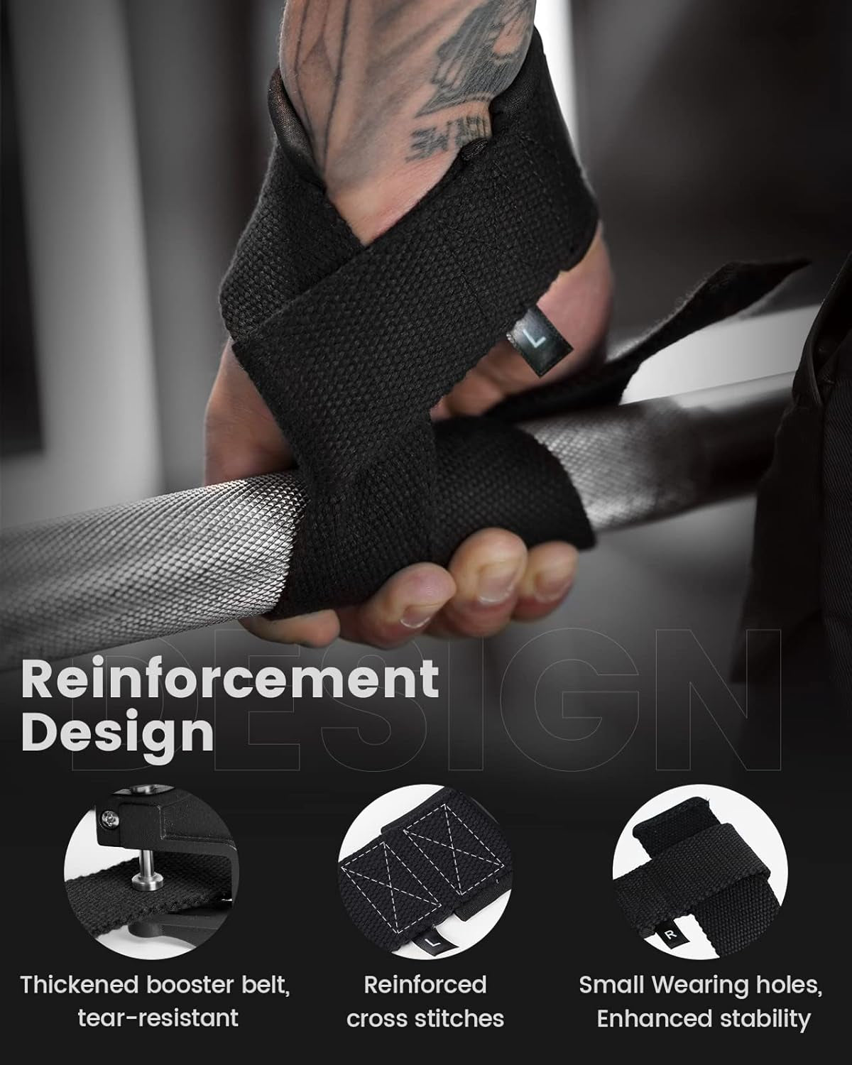 Lifting Straps 100% Cotton, Wrist Straps for Weightlifting, Deadlift, Bodybuilding, Powerlifting, Gym Straps Padded Neoprene with Wrist Wraps for Grip Strength, Strength Training