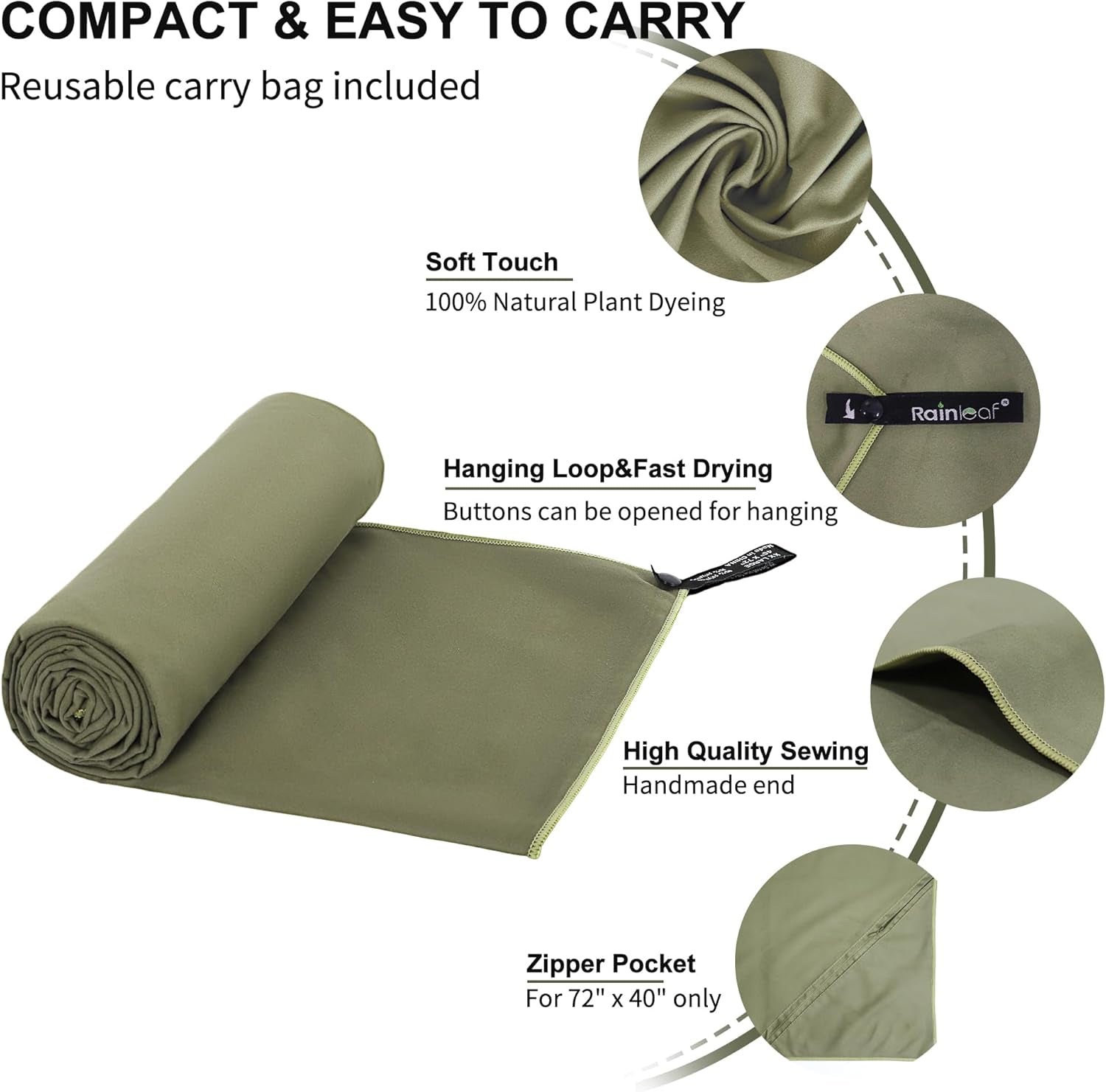 Microfiber Towel Quick Dry Camping & Travel & Gym Towel. Compact | Super Absorbent, Lightweight, Fast Drying. Suitable for Beach, Bath, Backpacking, Hiking, Swim.