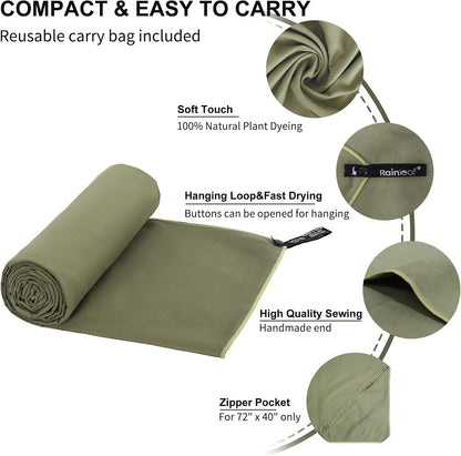 Microfiber Towel Quick Dry Camping & Travel & Gym Towel. Compact | Super Absorbent, Lightweight, Fast Drying. Suitable for Beach, Bath, Backpacking, Hiking, Swim.