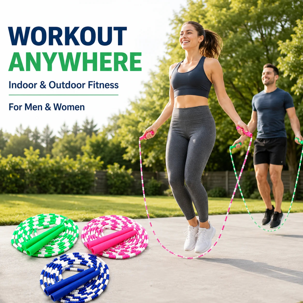 Jump Rope, 3 PCS Adjustable Length Tangle-Free Segmented Soft Beaded Skipping Rope, Fitness Workouts Jump Rope for Man Women Weight Loss 9.2 Ft