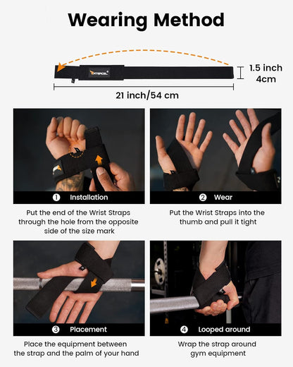 Lifting Straps 100% Cotton, Wrist Straps for Weightlifting, Deadlift, Bodybuilding, Powerlifting, Gym Straps Padded Neoprene with Wrist Wraps for Grip Strength, Strength Training