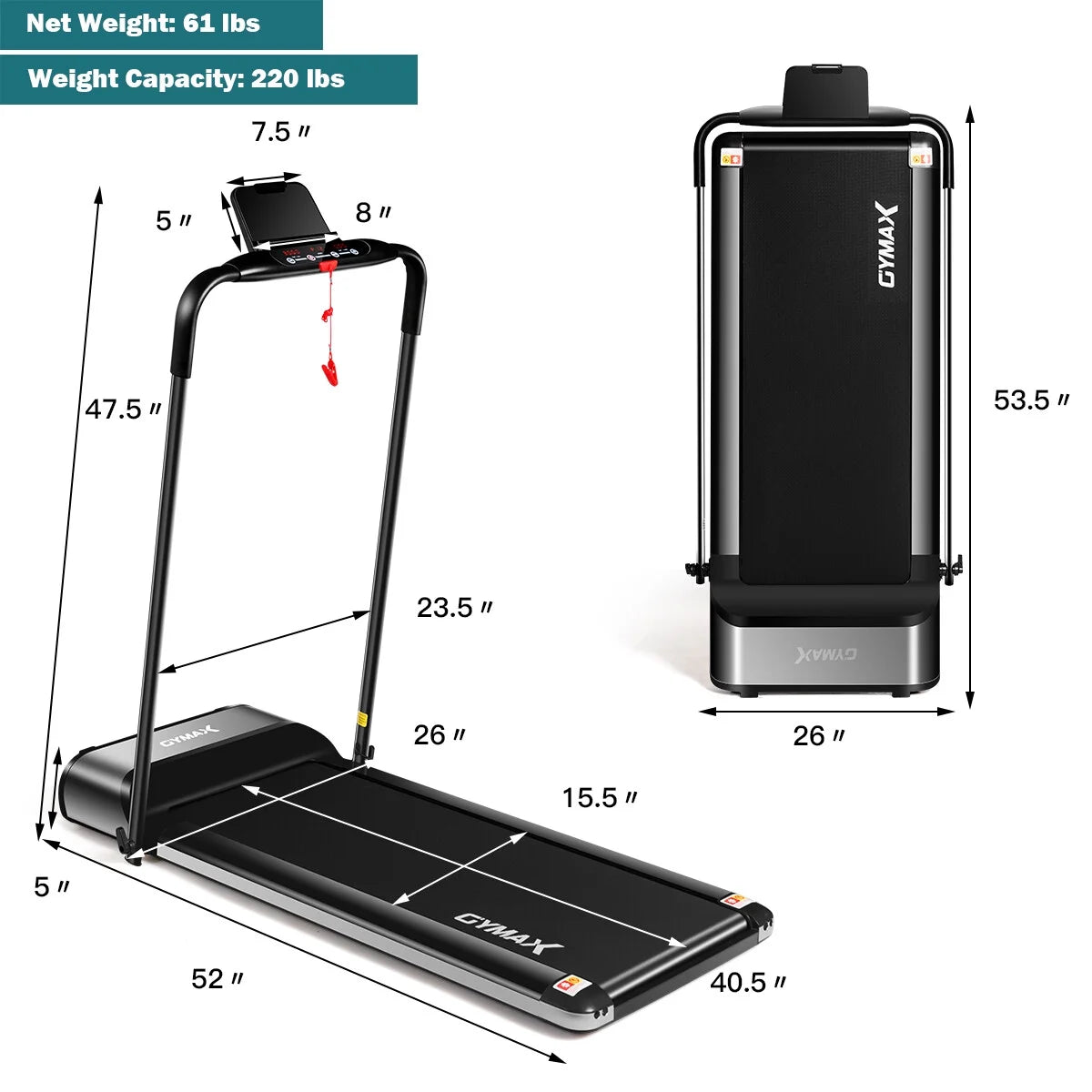 450W Ultra-Thin Electric Folding Treadmill Motorized Running Jogging Machine