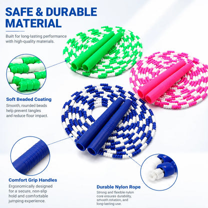 Jump Rope, 3 PCS Adjustable Length Tangle-Free Segmented Soft Beaded Skipping Rope, Fitness Workouts Jump Rope for Man Women Weight Loss 9.2 Ft