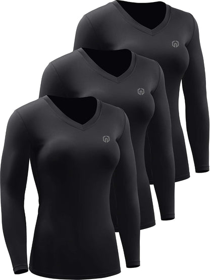 Women'S 3 Pack Compression Shirts Long Sleeve Yoga Athletic Running T Shirt