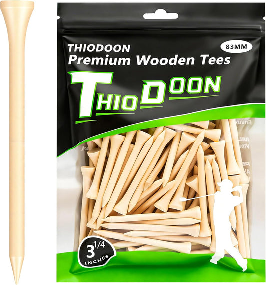 Golf Tees Professional Natural Wood Golf Tees Pack of 100, Golfing Tees Multiple Colors Size 3-1/4 Inch, 2-3/4 Inch or 2-1/8 Inch, Tall Golf Tees Bulk Reduce Side Spin and Friction