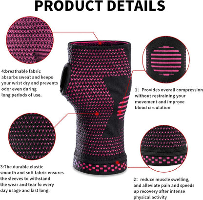 Wrist Compression Sleeves (Pair) for Carpal Tunnel and Pain Relief Treatment,Wrist Support for Women and Men.Breathable and Sweat-Absorbing Carpal Tunnel Wrist Brace